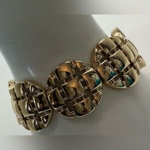 MONET GOLD TONE ROUND LINK ART DECO STRETCH BRACELET